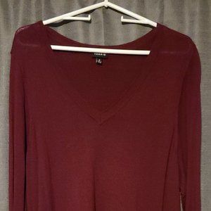 Torrid Handkerchief Hem Style Tunic with Long Sleeves Size 3 Maroon